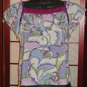 Byer Girl White Purple Flutter Top Lace Trim XL16